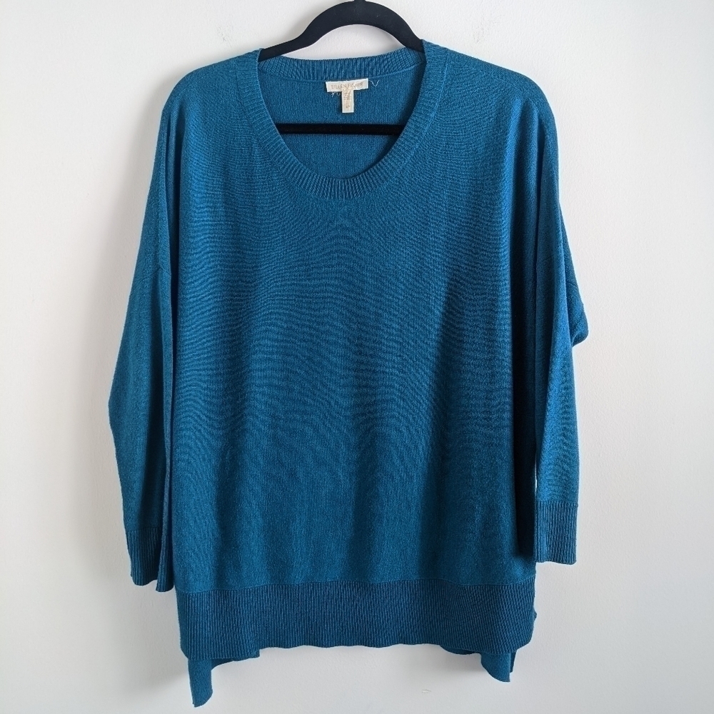 Eileen fisher teal blue oversized organic cotton sweater S lightweight